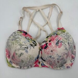 Cacique 36DD Floral Lace Front Close Strappy Back‎ Push Up Bra